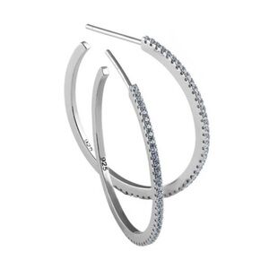 925 Sterling Silver Thin Elegant Clear CZ Hoop Earrings